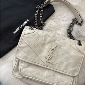 Saint Laurent Ivory Quilted Shoulder Bag